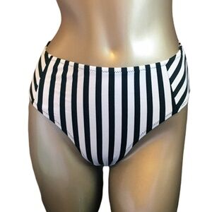 Cupshe High Waisted Hi Rise Swimsuit Bikini Bottom Striped Stripes Slimming NWOT